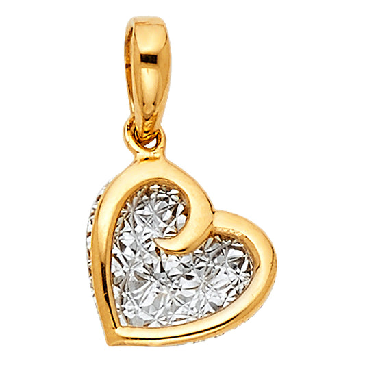 14K Two-Tone Gold Heart Pendant with Diamond-Cut Pattern
