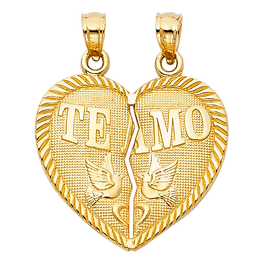 14K Yellow Gold Double Sided / Reversible “Te Amo” Split Heart Pendant