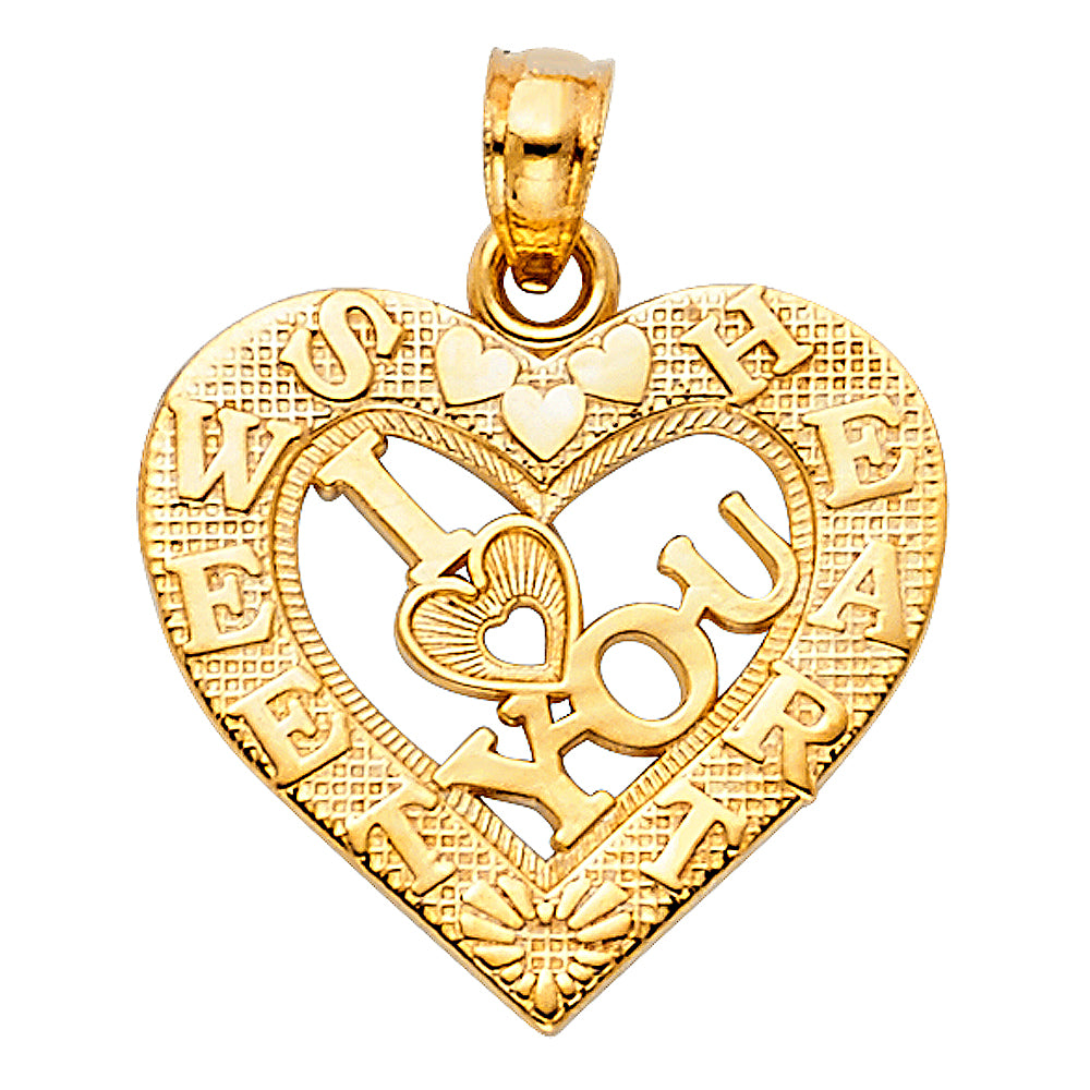 14K Yellow Gold I Love You Sweetheart Heart Pendant
