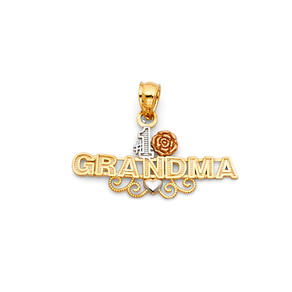 14K Tri-Color Gold #1 Grandma Pendant with Rose Accent