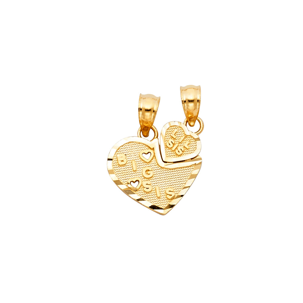 14K Yellow Gold Big Sis & Lil Sis Double Heart Pendant