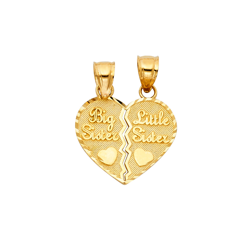 14K Yellow Gold Big Sister & Little Sister Heart Pendant