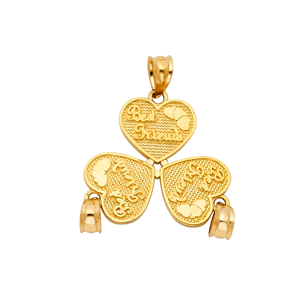 14K Yellow Gold Triple Heart Best Friends Pendant