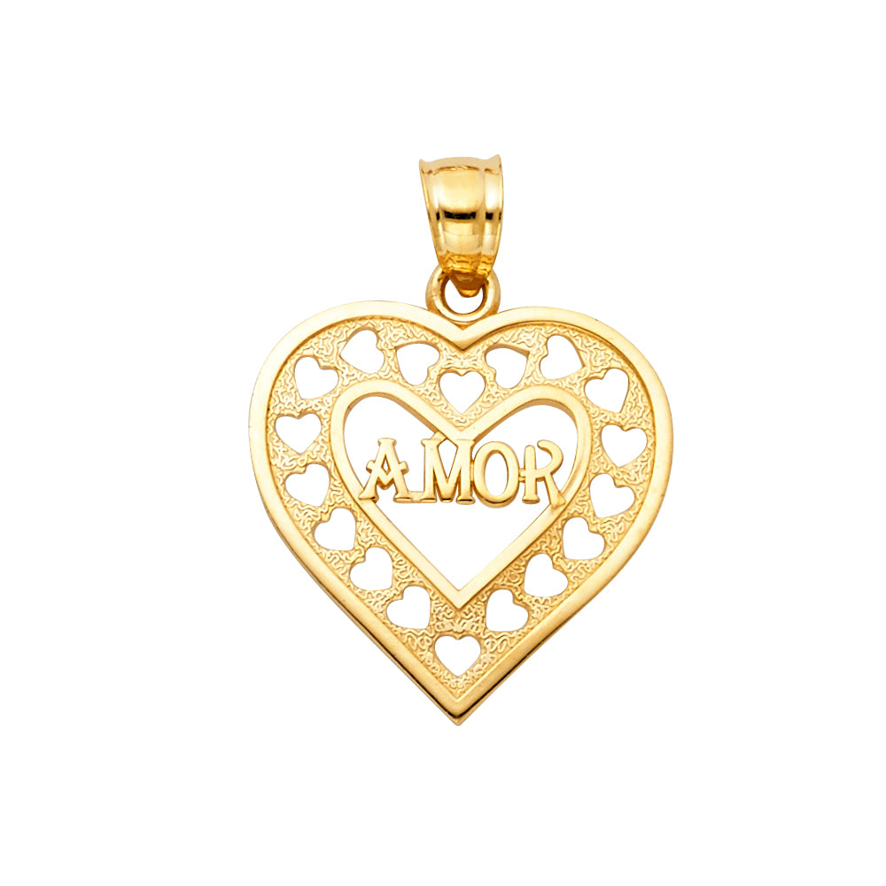 14K Yellow Gold Heart Amor Cutout Design Pendant