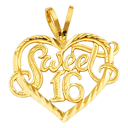14K Yellow Gold Sweet 16 Heart Pendant