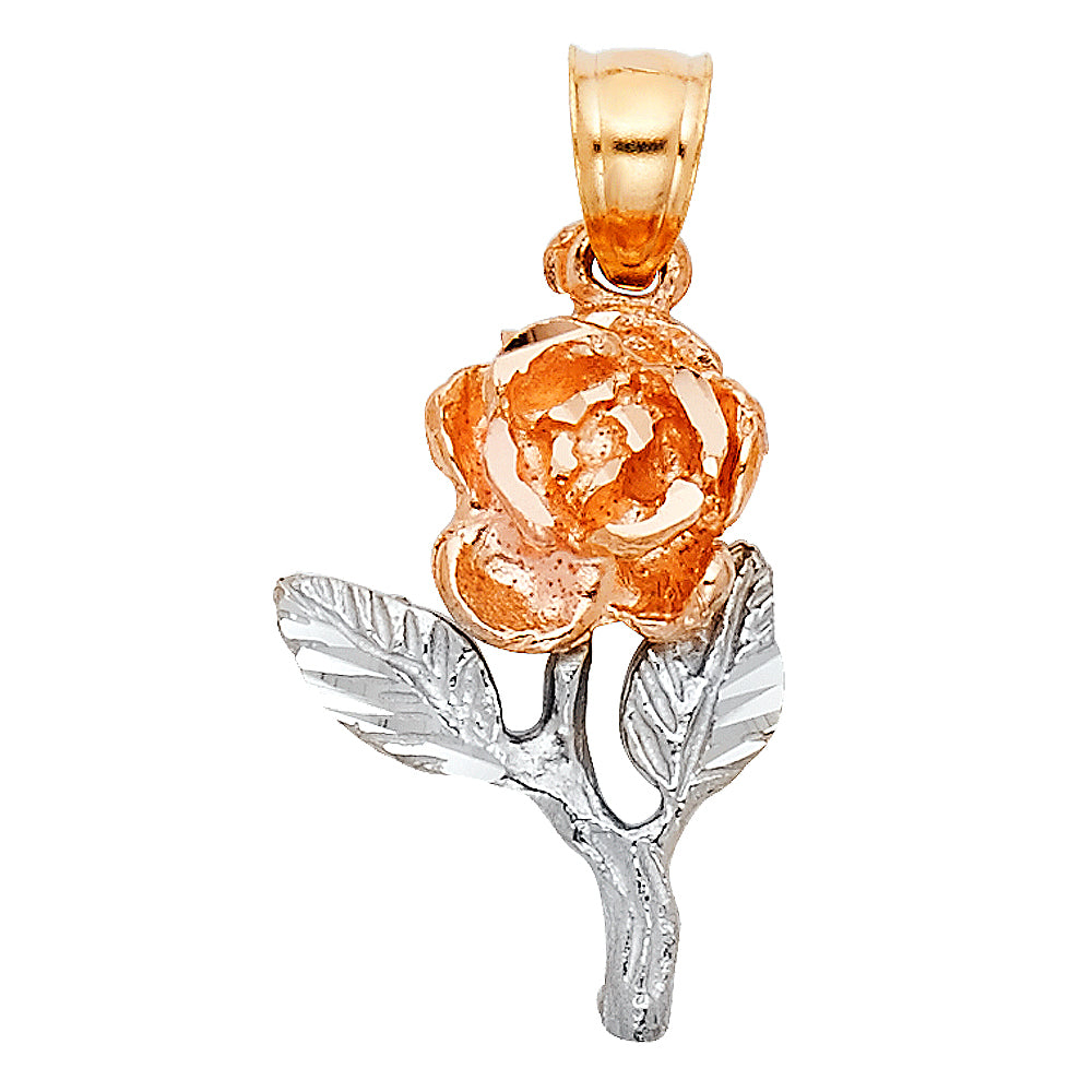 14K Tri-Color Gold Rose Pendant