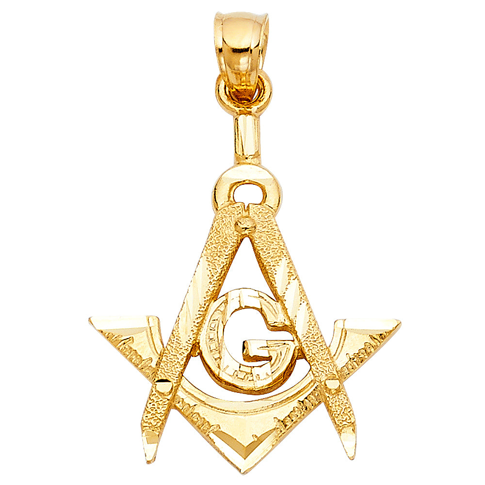 14K Yellow Gold Masonic Square & Compass with “G” Pendant