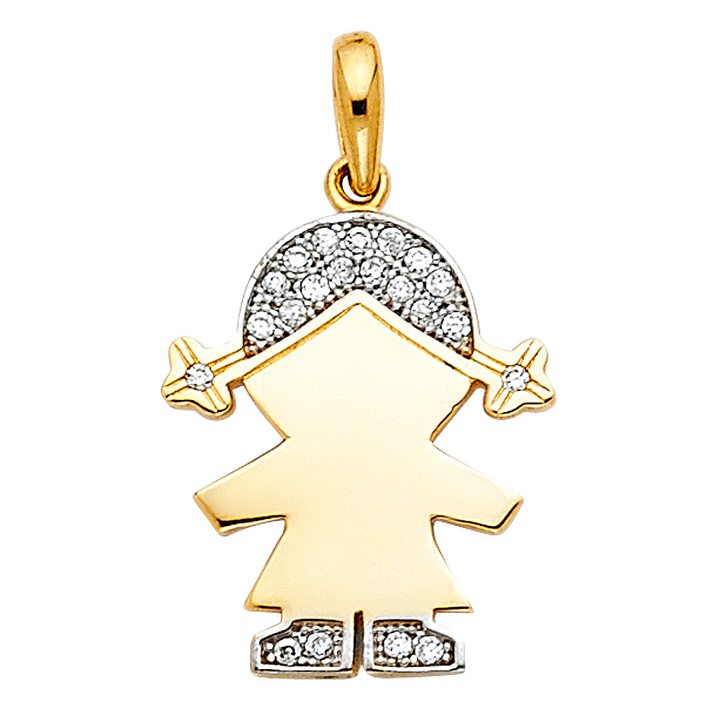 14K Two-Tone Gold Girl CZ Pendant