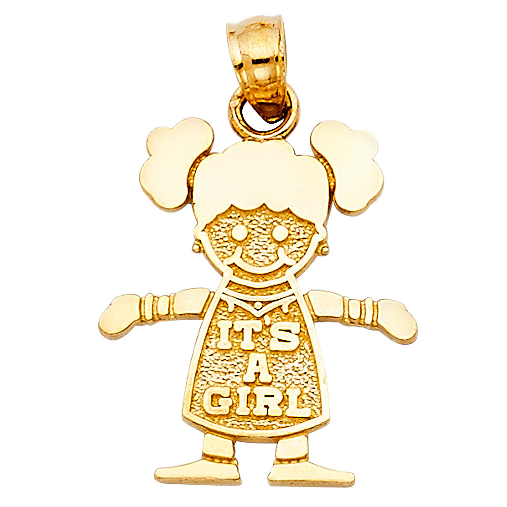 14K Yellow Gold It’s a Girl Pendant