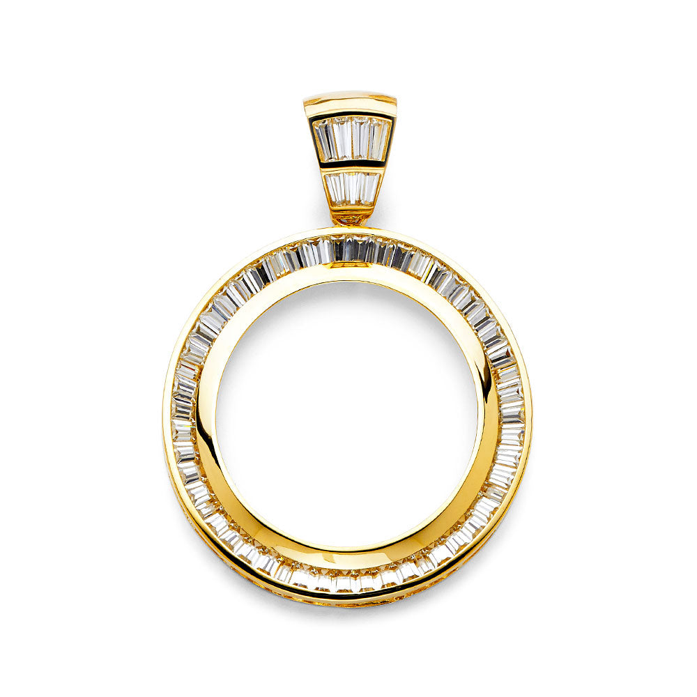 14K Yellow Gold 50 Pesos / Centenario Pendant with Baguette CZ Stones