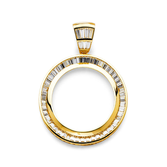 14K Yellow Gold 50 Pesos / Centenario Pendant with Baguette CZ Stones
