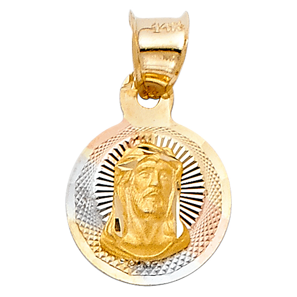 14K Tri-Color Gold Diamond-Cut Jesus Christ Medallion aprox 1/2" tall