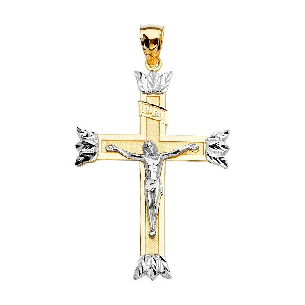 14K Two-Tone Gold INRI Crucifix Pendant aprox 2 1/2" tall