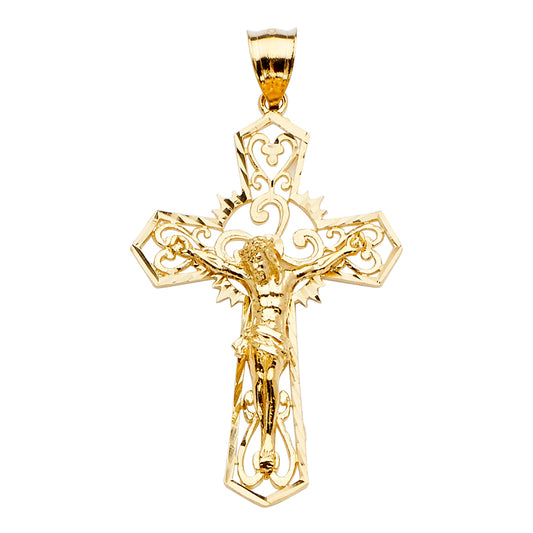 14K Yellow Gold Filigree Crucifix Pendant