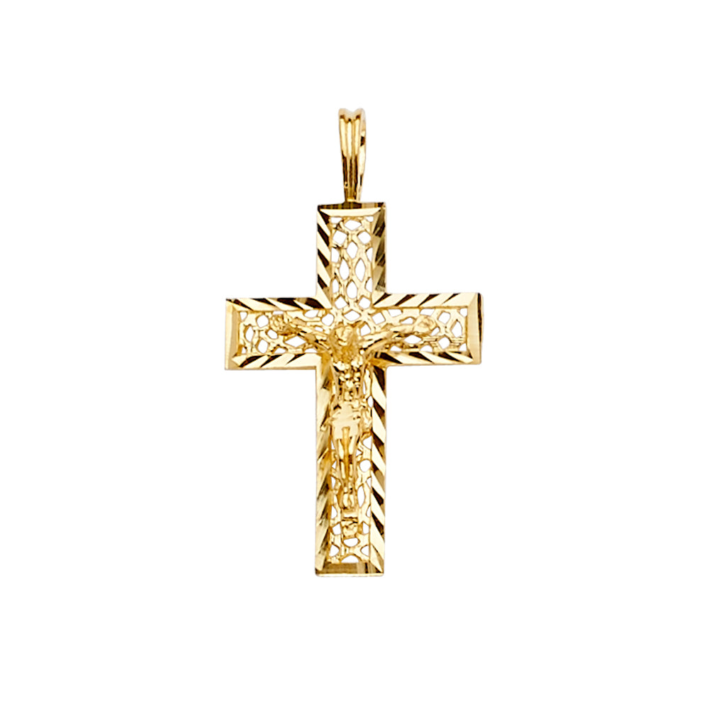 14K Yellow Gold Diamond-Cut Crucifix Pendant