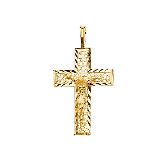 14K Yellow Gold Diamond-Cut Crucifix Pendant