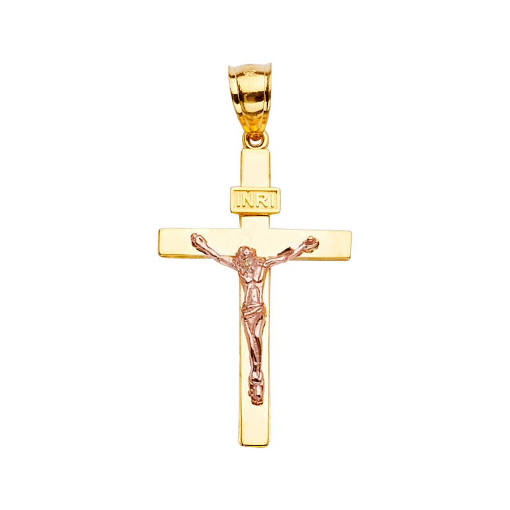 14k Two-Tone Gold (Yellow Gold cross with Rose Gold Christ figure) aprox 1 1/2" tall