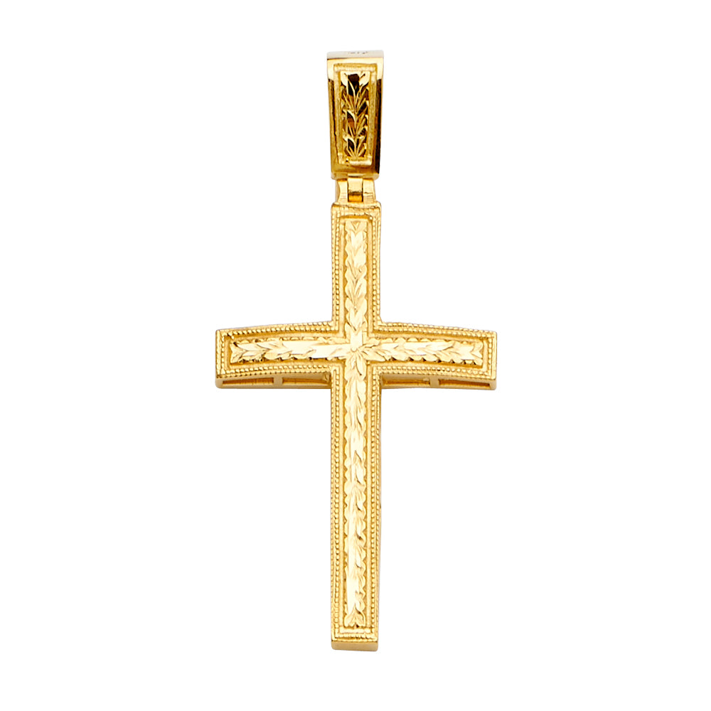 14K Yellow Gold Leaf Engraved Cross Pendant aprox 2" tall