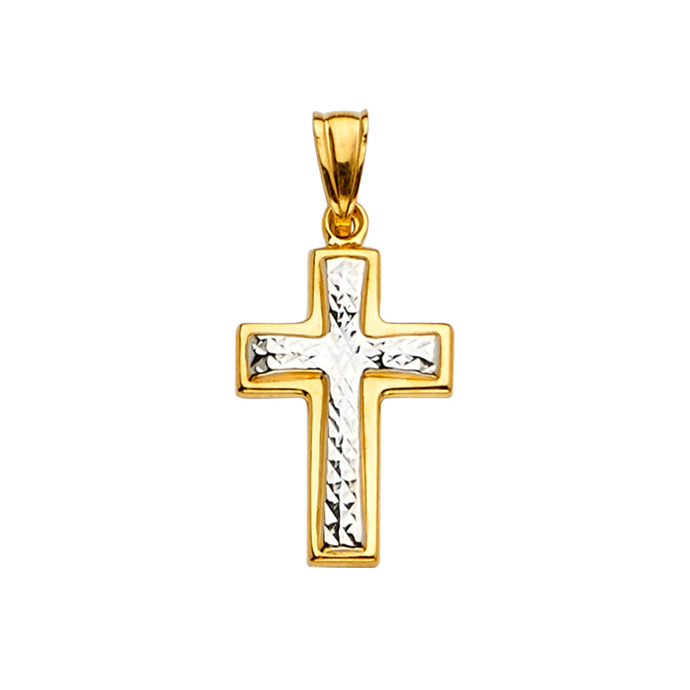 14K Two-Tone Gold Diamond-Cut Cross Pendant aprox 1" tall