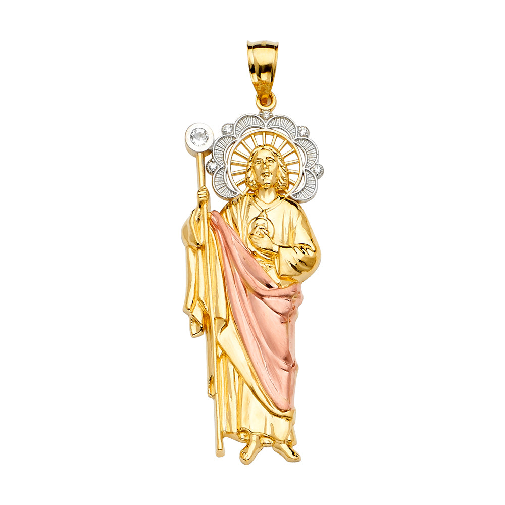 14K Tri-Color Gold Saint Jude CZ Pendant