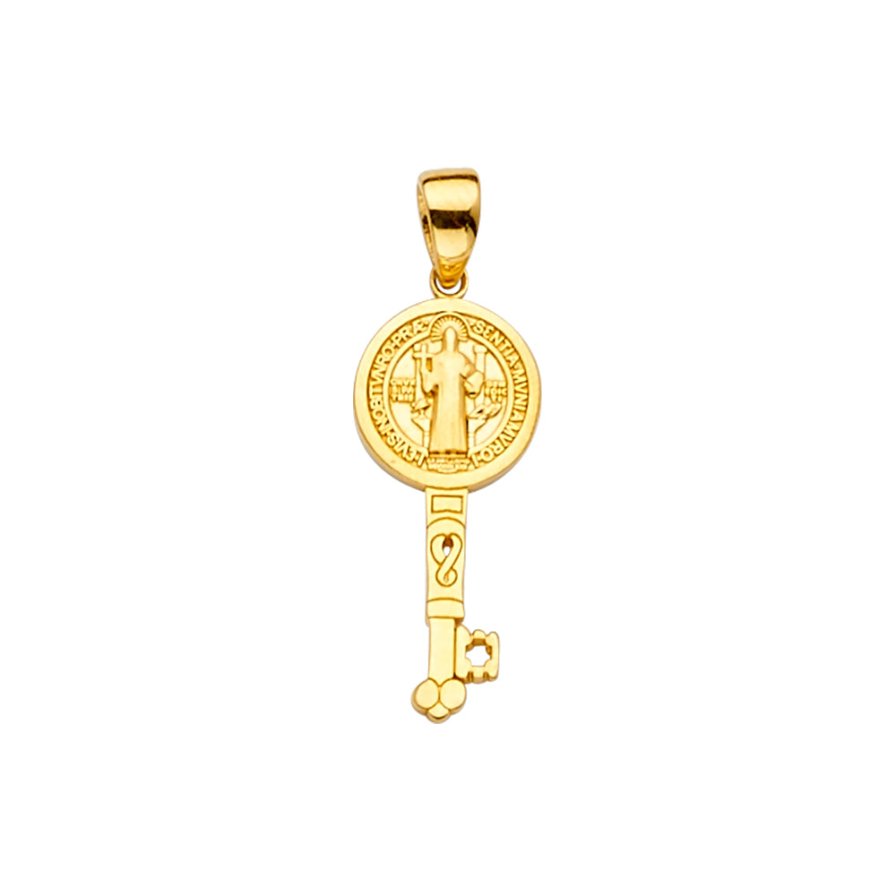 14K Yellow Gold Saint Benedict Key Pendant aprox 1" tall