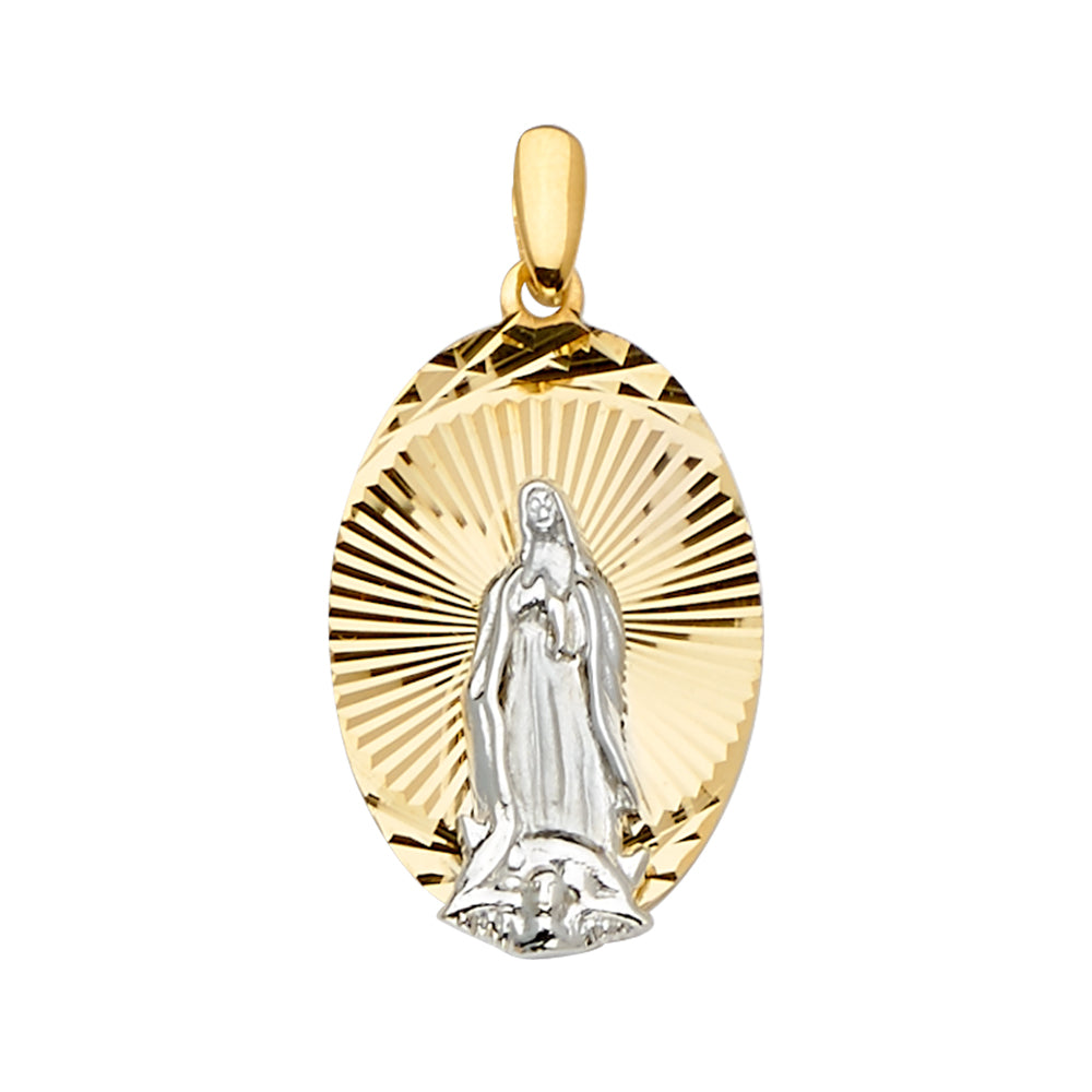 14K Two-Tone Oval Guadalupe Sunburst Medal Pendant