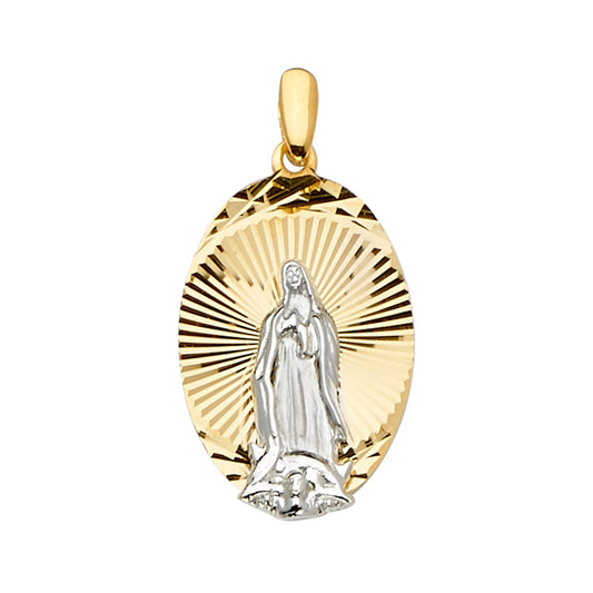 14K Two-Tone Oval Guadalupe Sunburst Medal Pendant
