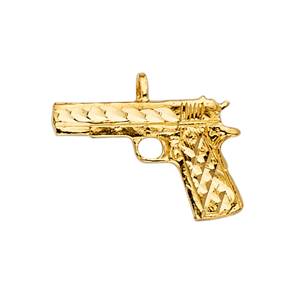 14K Yellow Gold Pistol Pendant 0.6" Tall