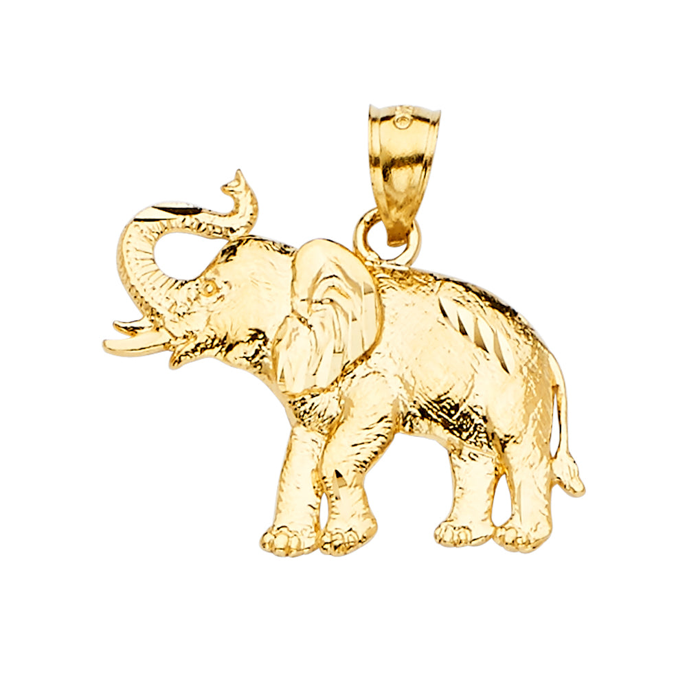 14K Yellow Gold Elephant Pendant 1.1" Tall