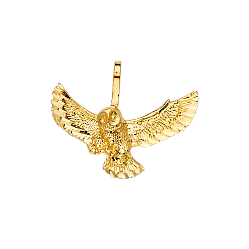 14K Yellow Gold Flying Owl Pendant 0.6" Tall