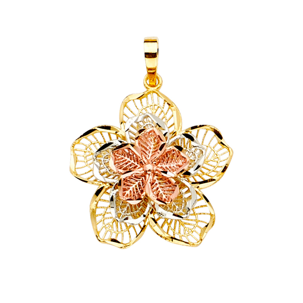 14K Tri-Color Gold Filigree Double Layer Flower Pendant