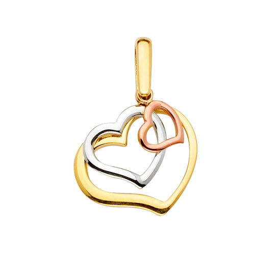 14K Tri-Color Gold Triple Heart Pendant