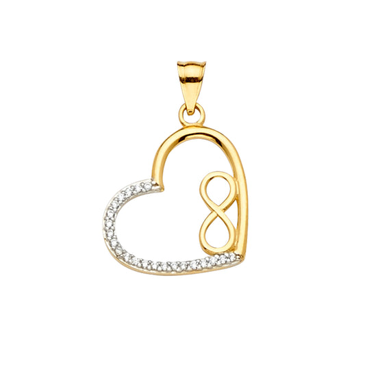 14K Yellow Gold Heart with Infinity Symbol Pendant accented with Cubic Zirconia