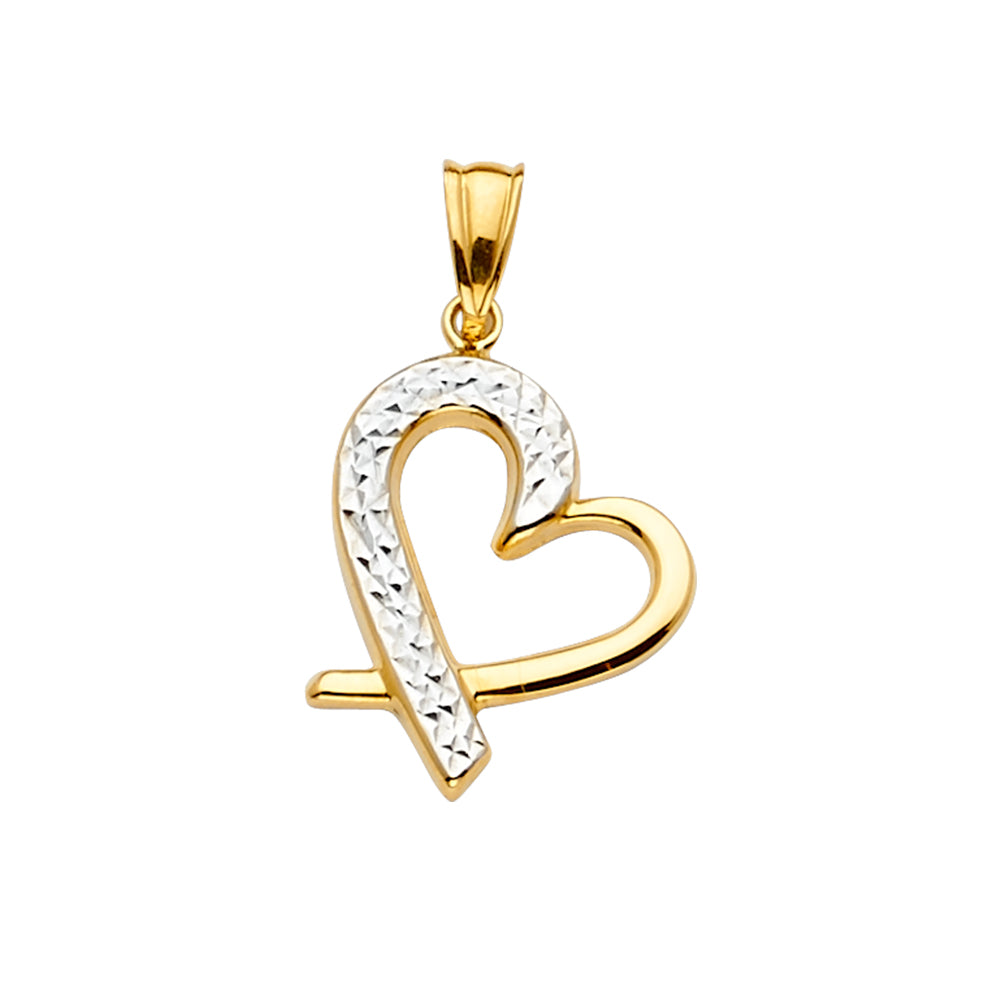 14K Two-Tone Gold Textured Open Heart Pendant