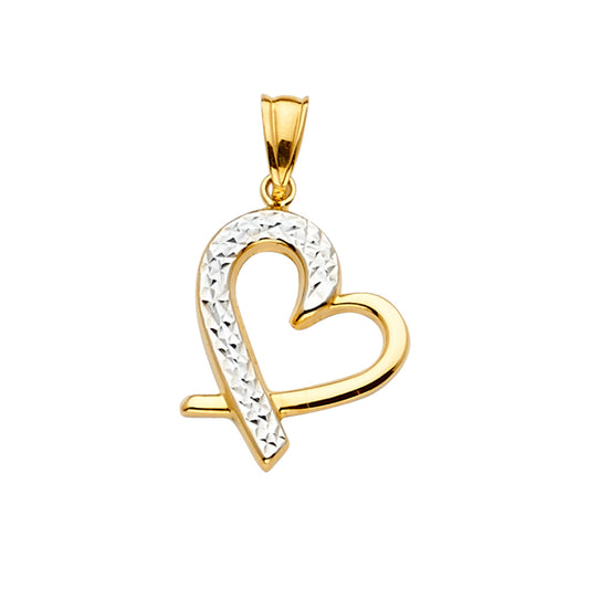 14K Two-Tone Gold Textured Open Heart Pendant