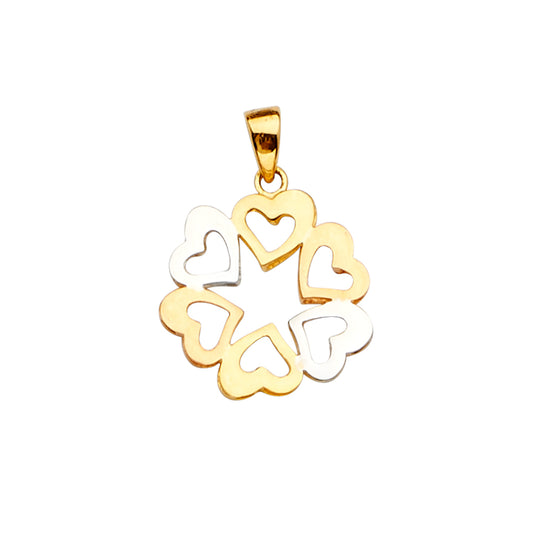 14K Tri-color Gold Open Hearts Circle Pendant