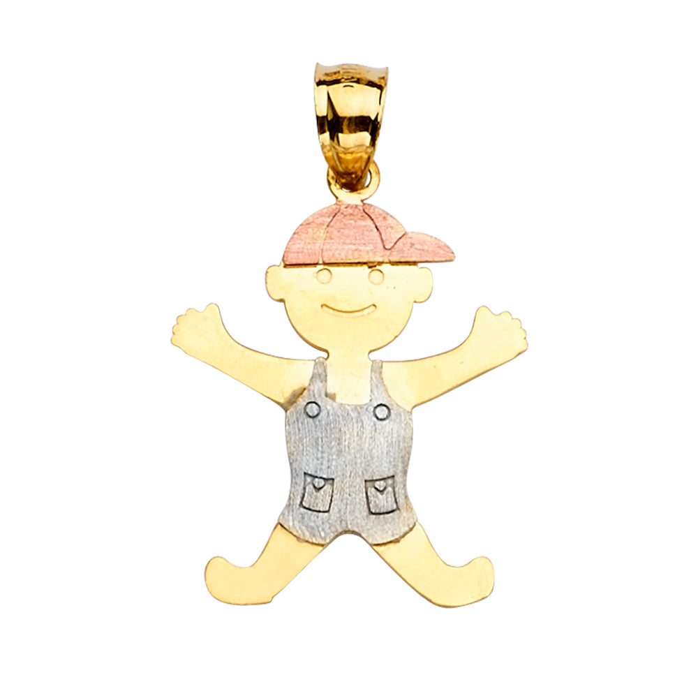14K Tri-Color Gold Boy with Overalls Pendant