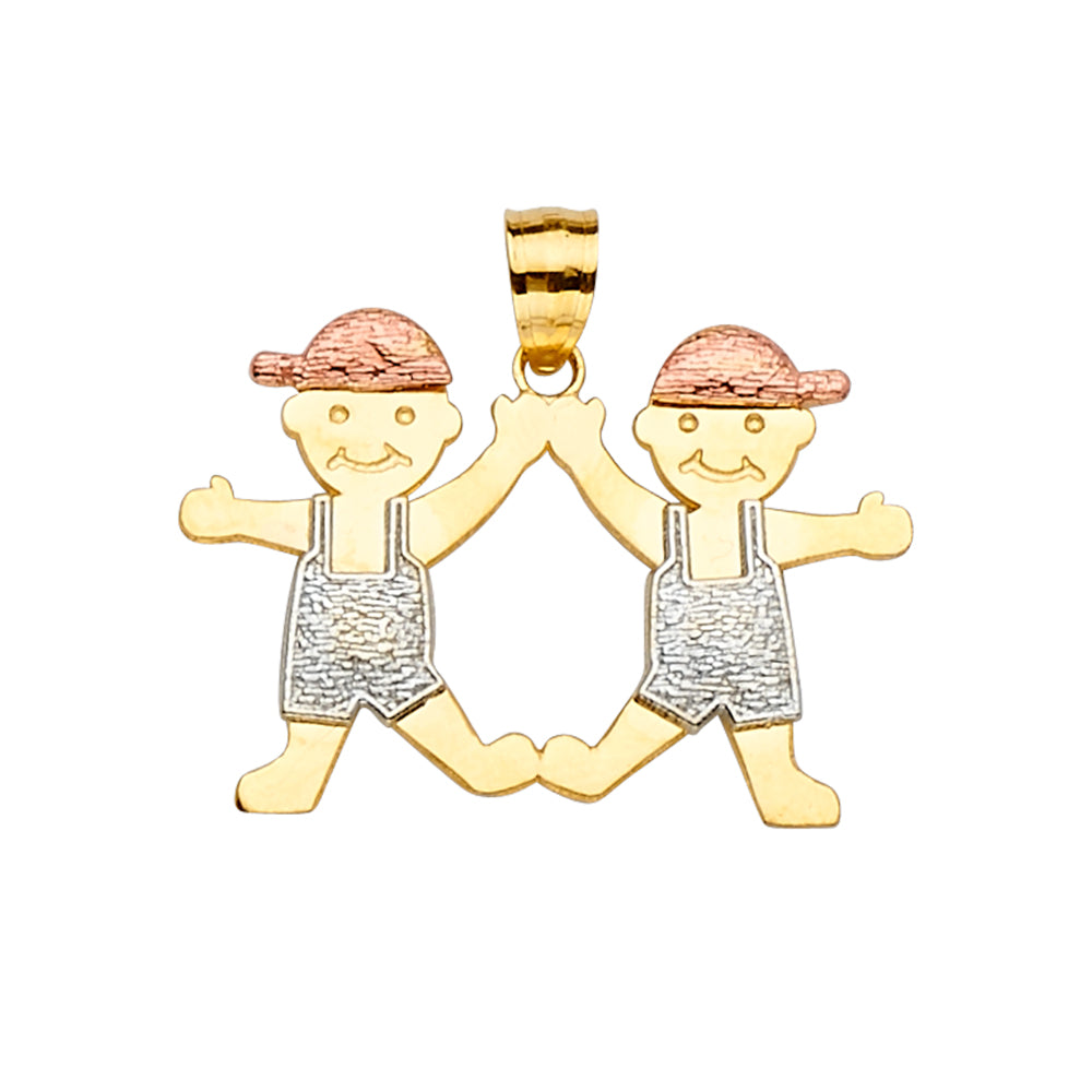 14K Tri-Color Gold Twin Boys Pendant