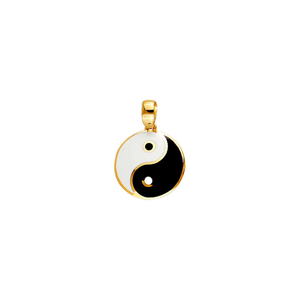 14K Yellow Gold Yin Yang Enamel Pendant