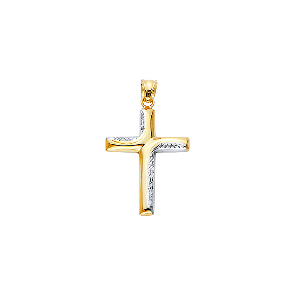 14K Two-Tone Gold Diamond-Cut Offset Cross Pendant apro 1 1/4" tall