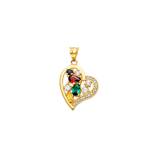 14K Yellow Gold Open Heart Pendant accented with Multicolor CZ Stones