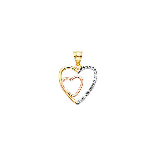 14K Tri-Color Gold Double Open Heart Pendant