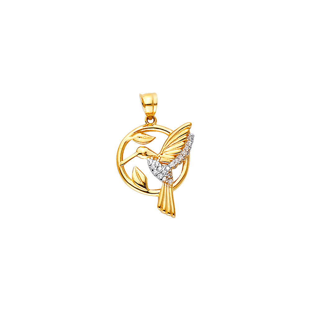 14K Yellow Gold CZ Hummingbird Pendant