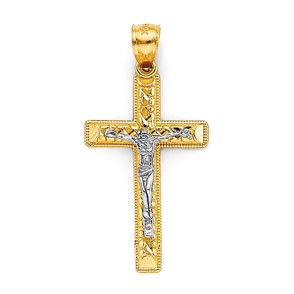 14K Two-Tone Gold Nugget Design Crucifix Pendant aprox 1 1/2" tall