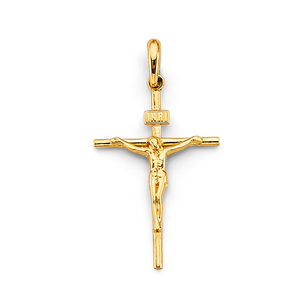 14K Yellow Gold INRI High-Polished Crucifix Pendant aprox 1 1/4" tall