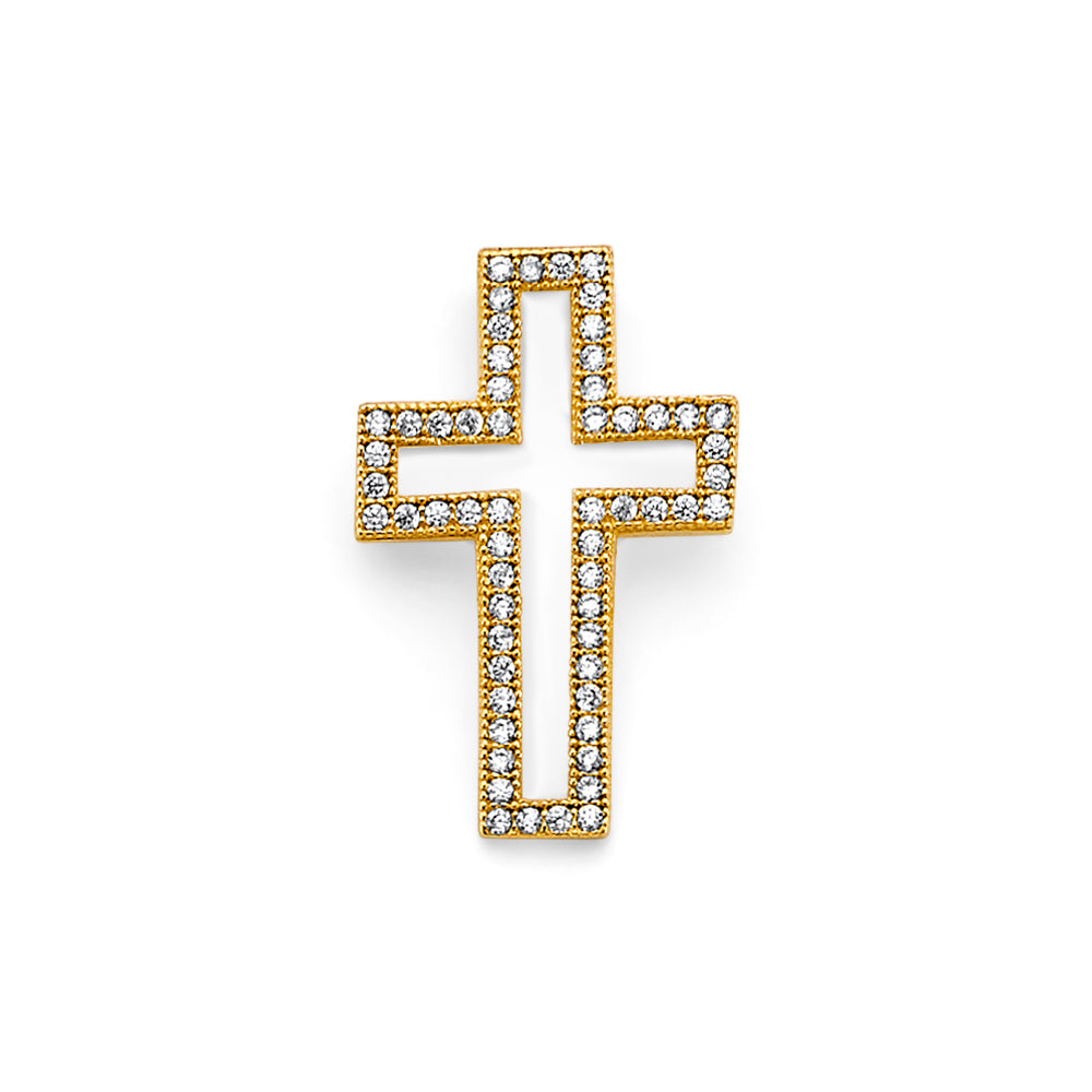 14K Yellow Gold CZ Open Cross Pendant aprox 1" tall