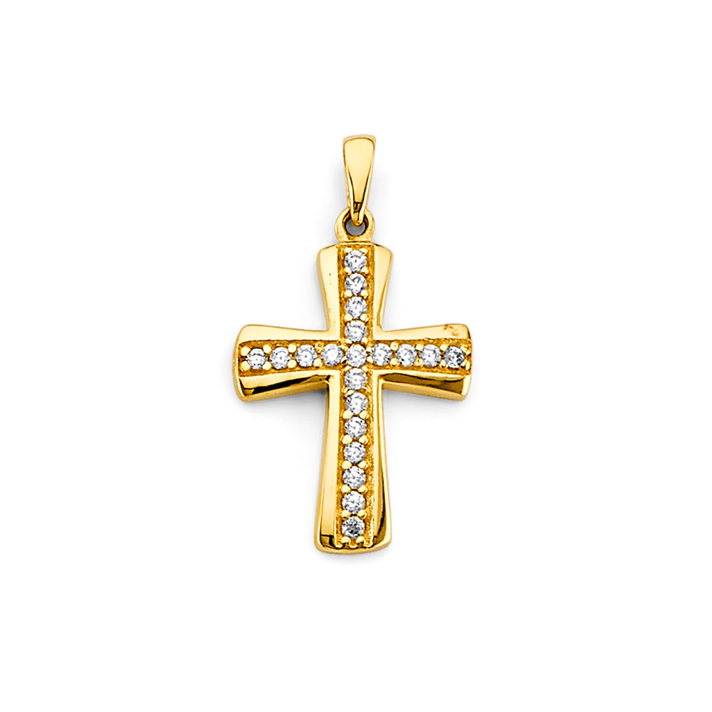 14K Yellow Gold CZ Cross Pendant aprox 1" tall