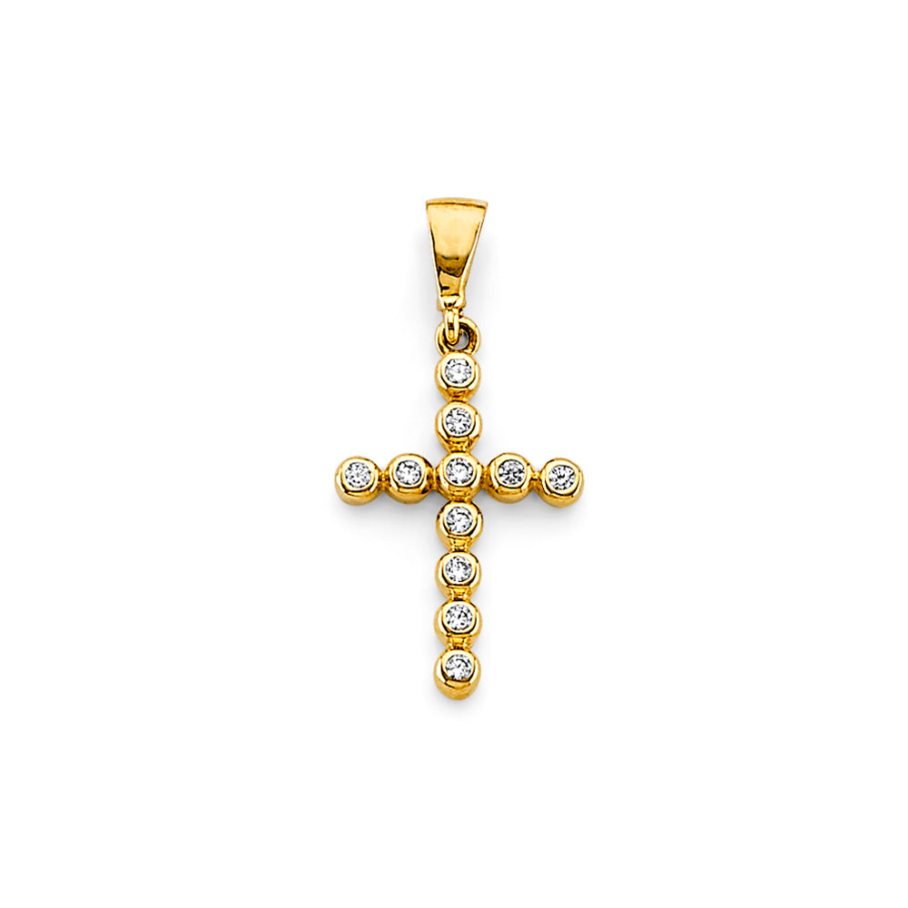 14K Yellow Gold Bezel Set CZ Cross Pendant aprox 1" tall