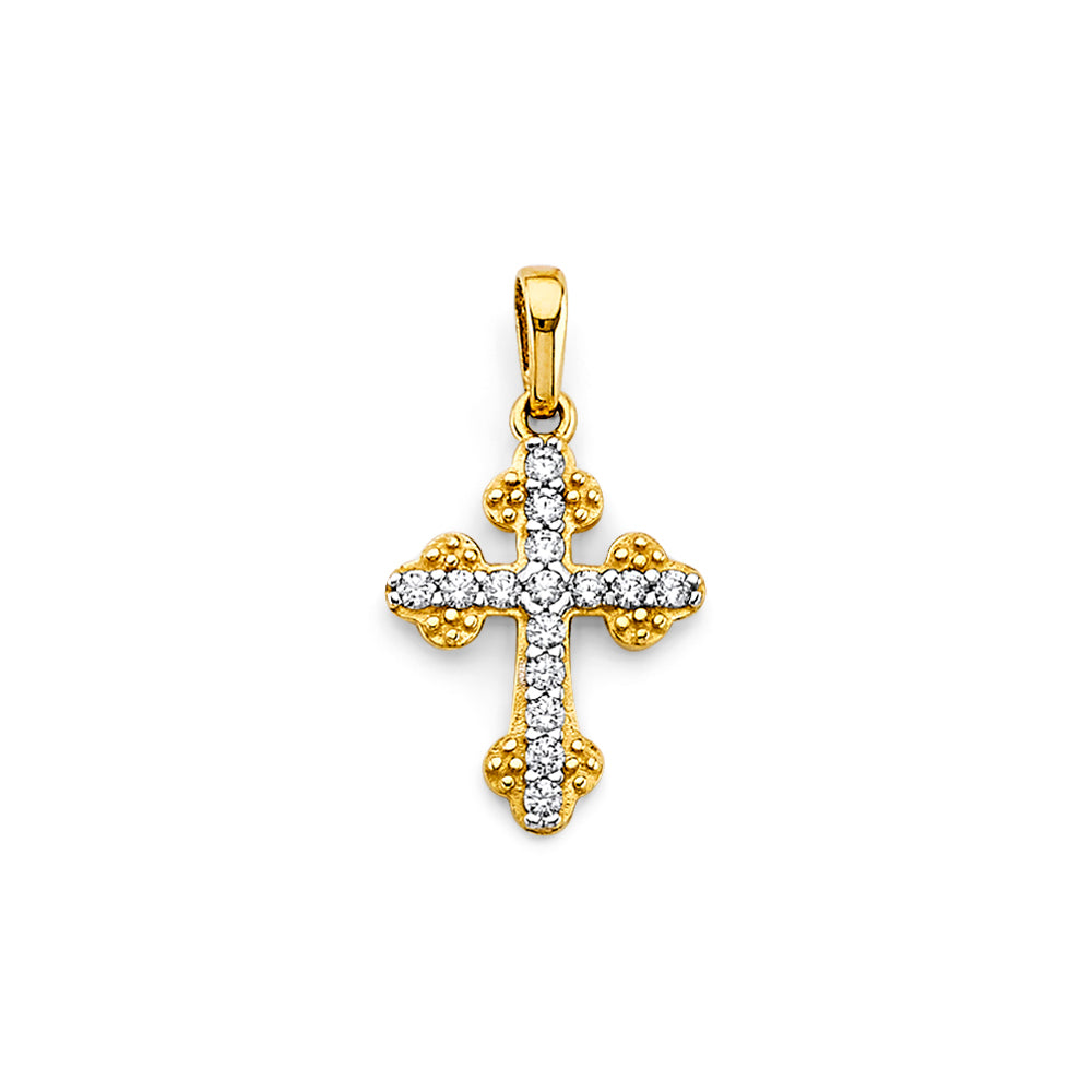 14K Yellow Gold Textured Floral CZ Cross Pendant aprox 1" tall