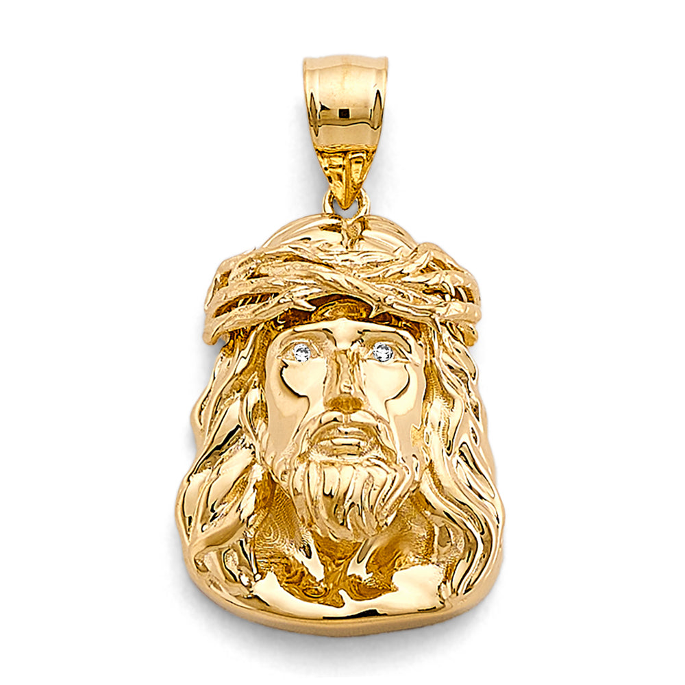 14K Yellow Gold Jesus Christ Head CZ Medallion aprox 1 3/4" tall